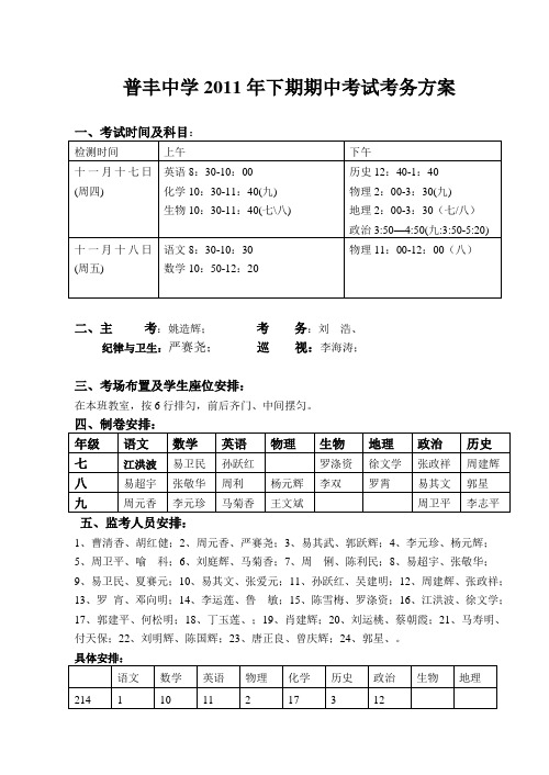 期中考试考务方案