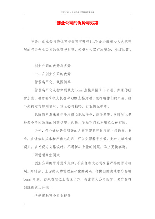 创业公司的优势与劣势