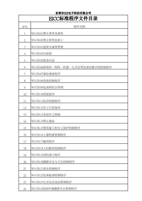 EICC标准程序文件目录