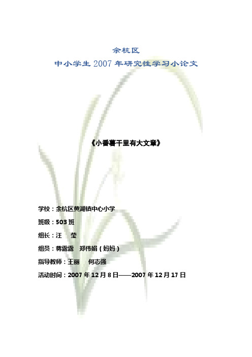 中小学生2007年研究性学习小论文