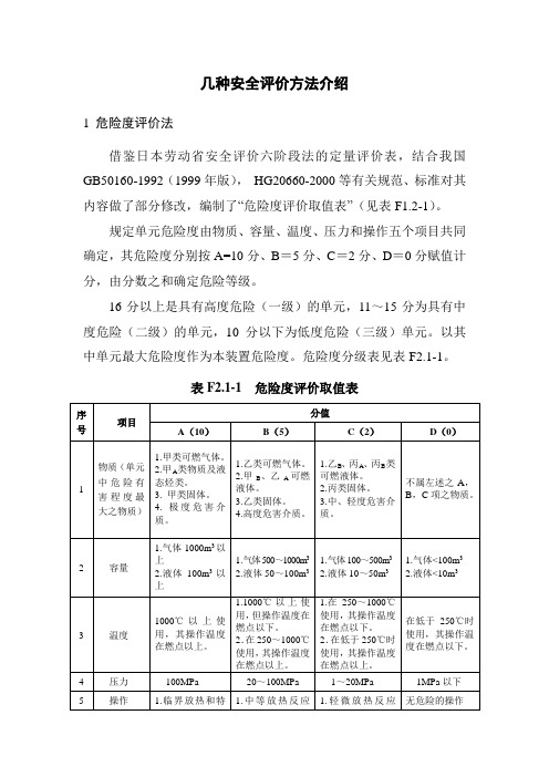 几种安全评价方法介绍