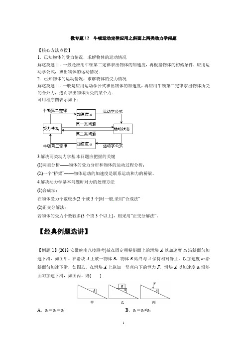 微专题12  牛顿运动定律应用之斜面上两类动力学问题