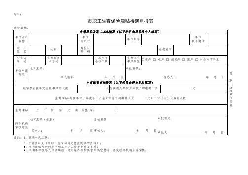 市职工生育保险津贴待遇申报表  新