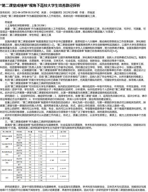 “第二课堂成绩单”视角下高校大学生培养路径探析