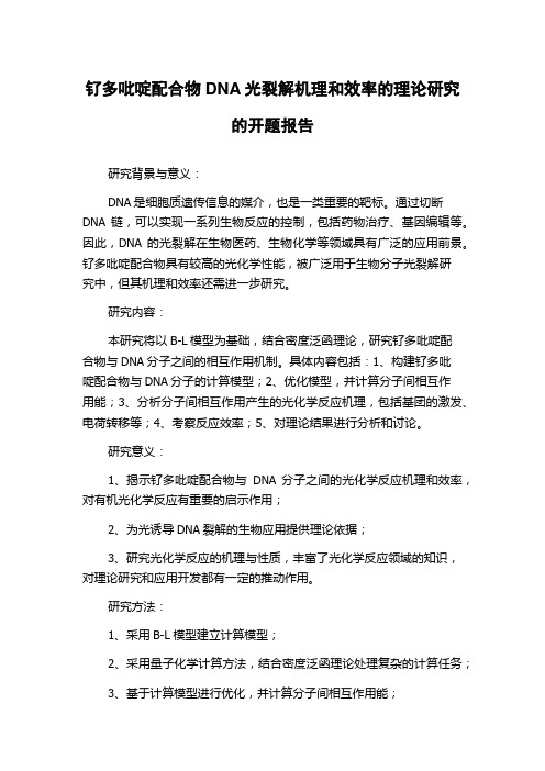 钌多吡啶配合物DNA光裂解机理和效率的理论研究的开题报告