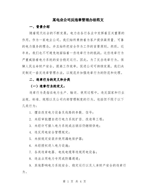 某电业公司反违章管理办法范文