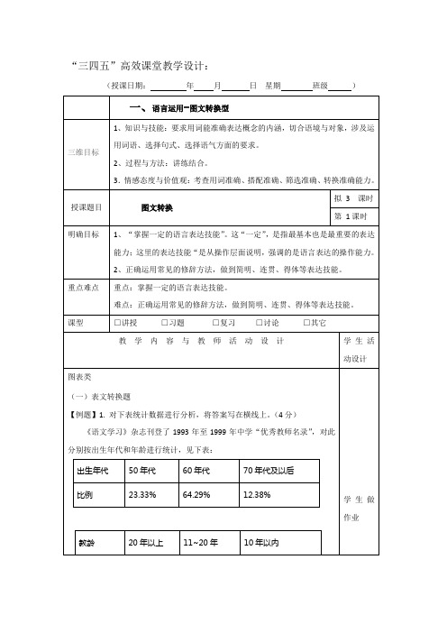 广东省肇庆市实验中学高三上学期语文高效课堂教学设计：语言运用 图表转换