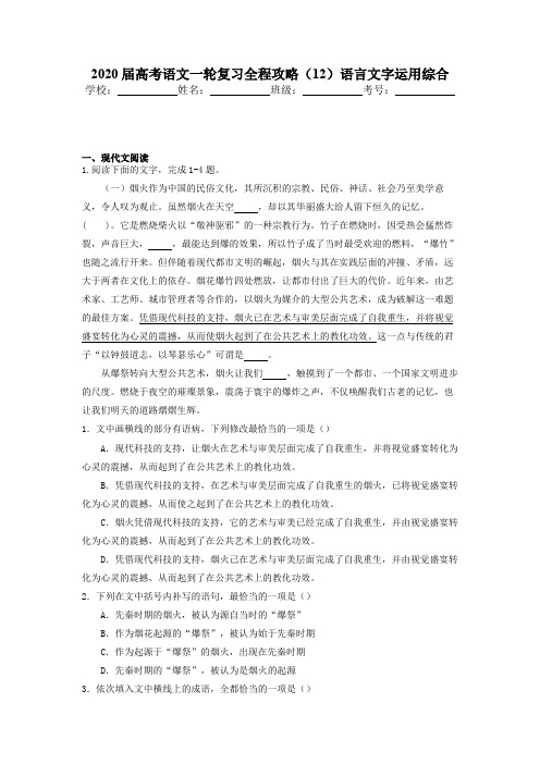 2020届高考语文一轮复习全程攻略(12)语言文字运用综合