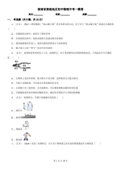 湖南省娄底地区初中物理中考一模卷