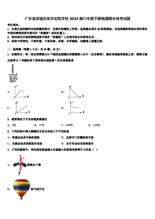 广东省深圳市龙华实验学校2024届八年级下册物理期末统考试题含解析