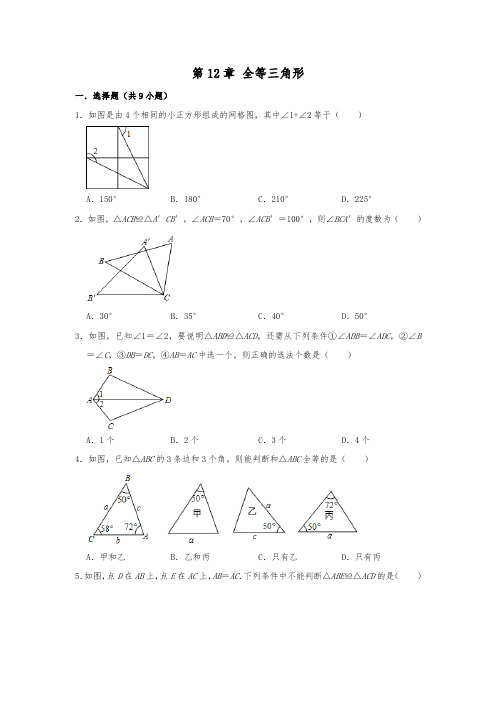 人教版八年级数学上册  第12章 全等三角形 单元练习  含答案