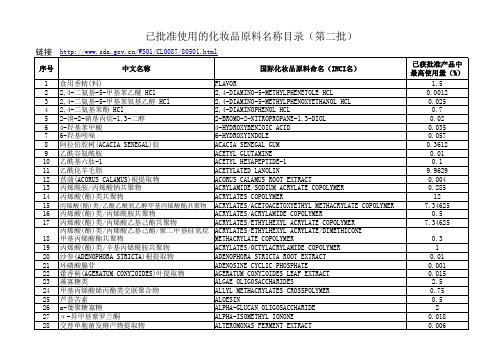 已批准使用的化妆品原料名称目录(2013年第二批)