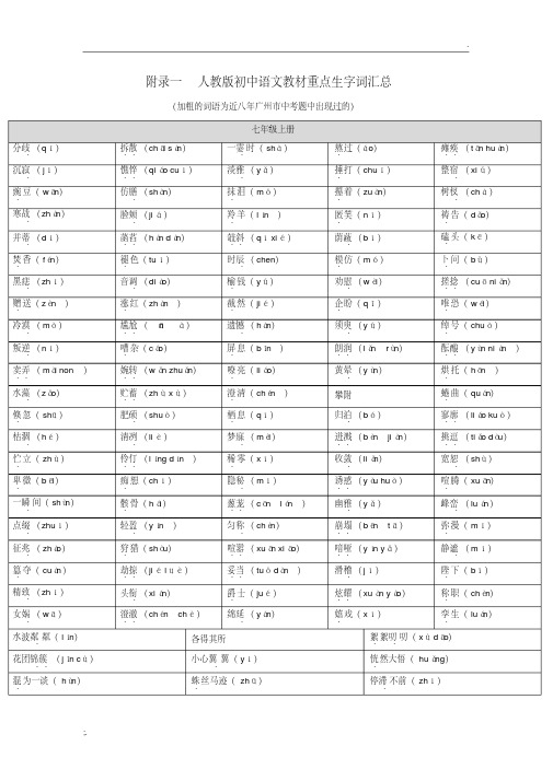 人教版初中语文教材重点生字词汇总