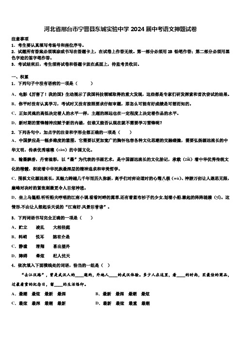 河北省邢台市宁晋县东城实验中学2024届中考语文押题试卷含解析