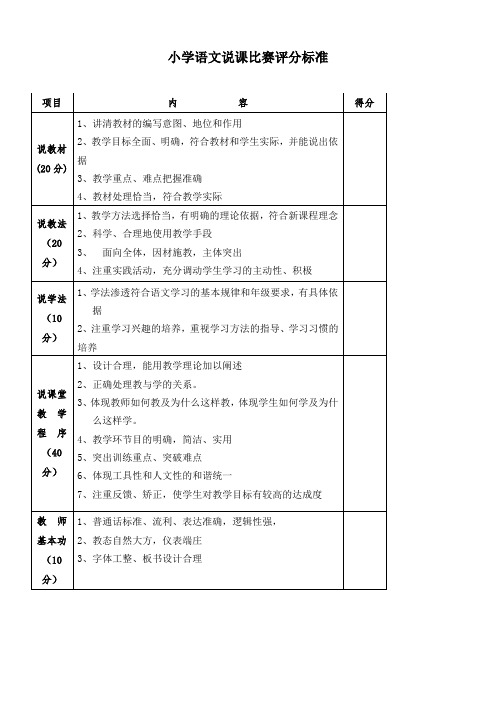 小学语文说课比赛评分标准