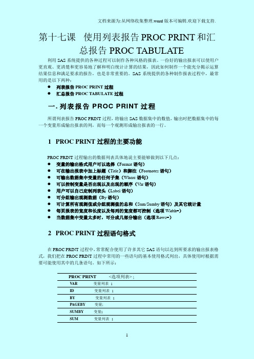 SAS讲义_第十七课使用列表报告PROC_PRINT和汇总报告PROC_TABULATE