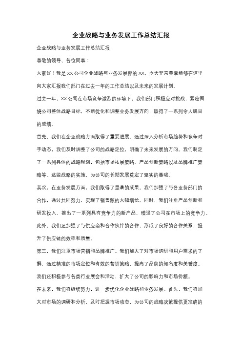 企业战略与业务发展工作总结汇报