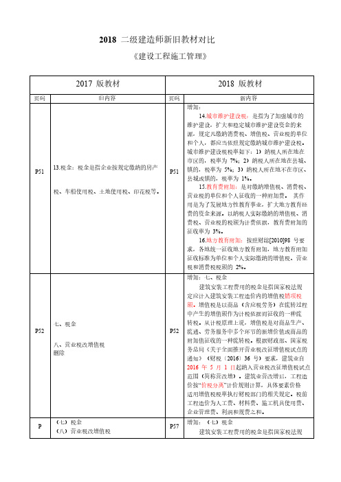 2018二建《管理》新旧教材更改对比