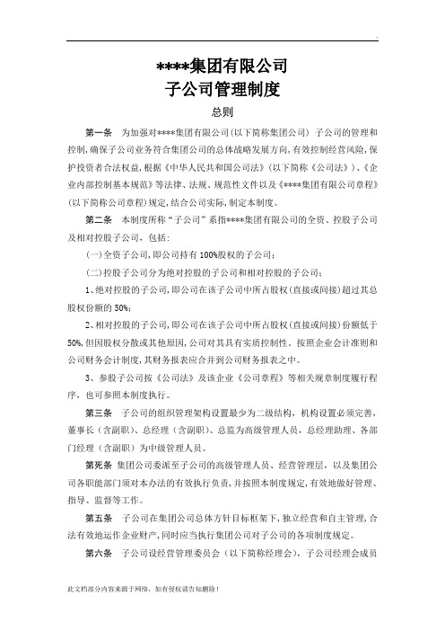 集团公司的下属子公司的管理规章制度