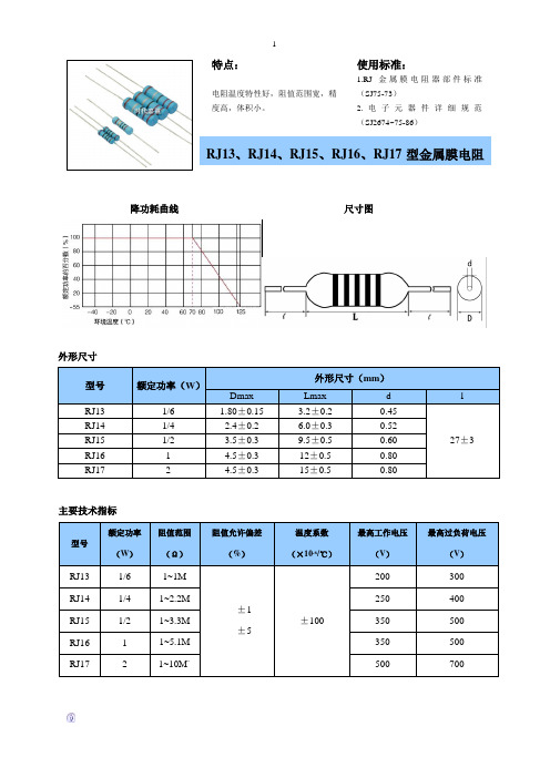 RJ系类金属膜电阻器规格书