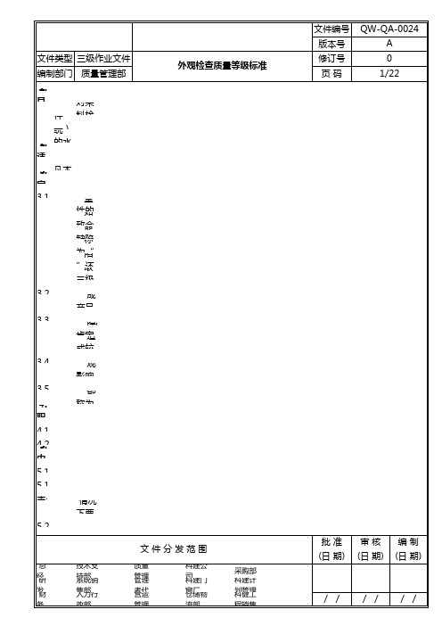外观检查质量缺陷判定等级标准