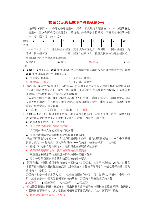 中考政治 模拟试题(一) 人教新课标版