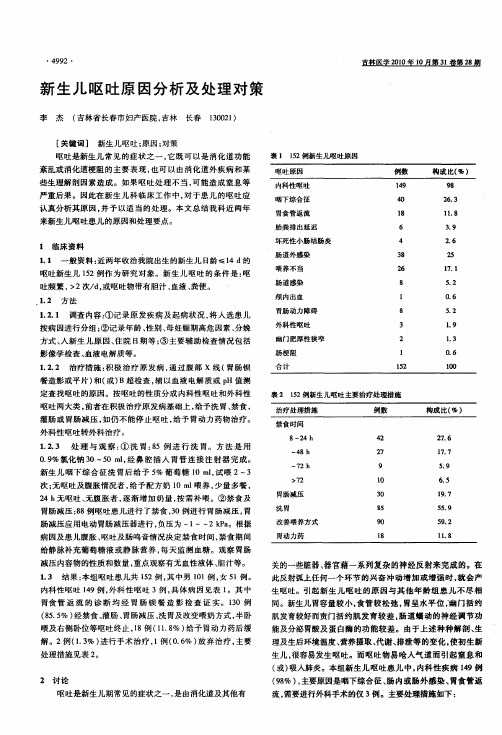 新生儿呕吐原因分析及处理对策