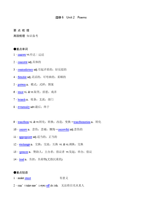 2011年高考英语(人教版)要点梳理+重点突破：选修6 Unit 2 Poems