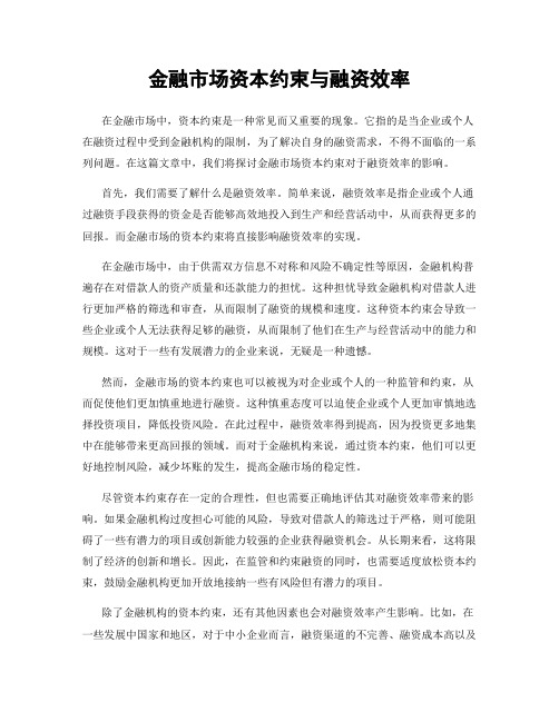 金融市场资本约束与融资效率