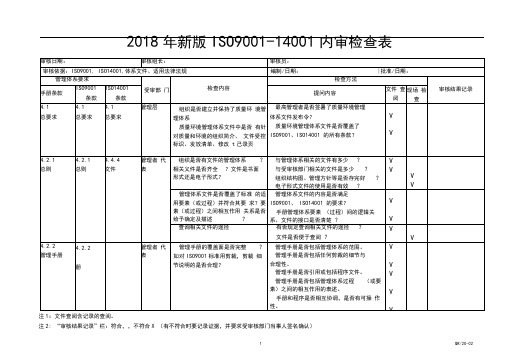 2018年新版ISO9001-14001内审检查表