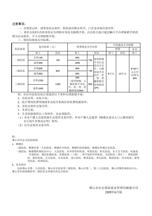 顺德区基本医疗保险区外市内定点医院就医登记表