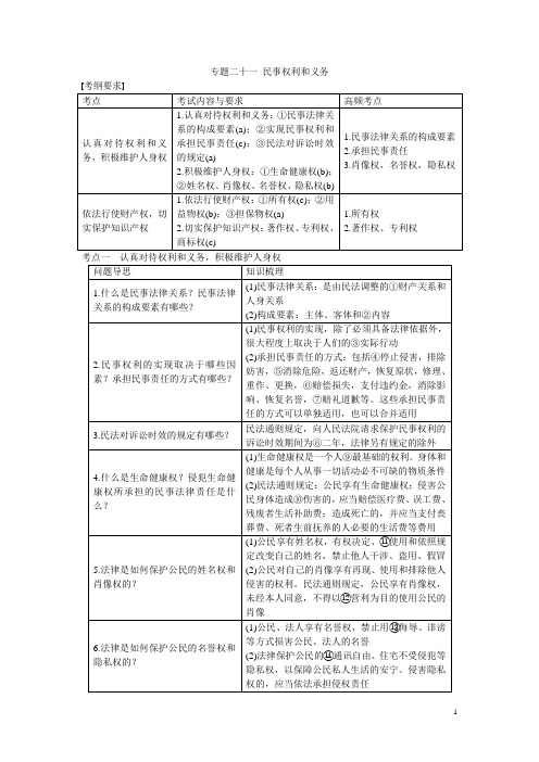 高考政治二轮复习 专题二十一 民事权利和义务 考点一 认真对待权利和义务,积极维护人身权试题