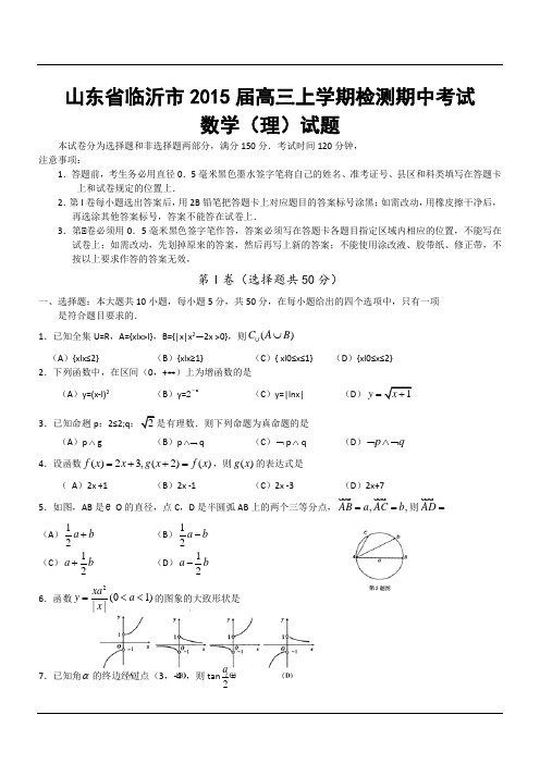 山东省临沂市2015届高三上学期检测期中考试数学(理)试题