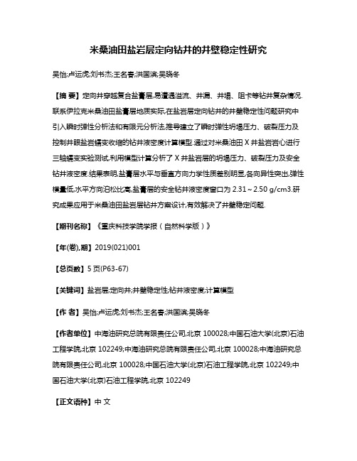 米桑油田盐岩层定向钻井的井壁稳定性研究