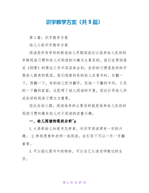 识字教学计划(共5篇)