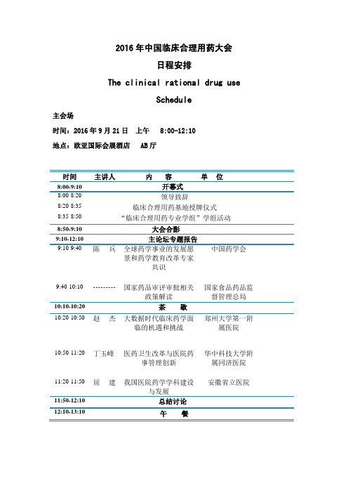 2016年中国临床合理用药大会日程安排