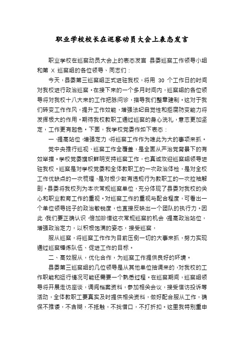 职业学校校长在巡察动员大会上表态发言