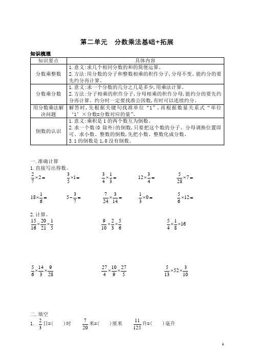 苏教版六年级上册数学第二单元分数乘法基础+拓展