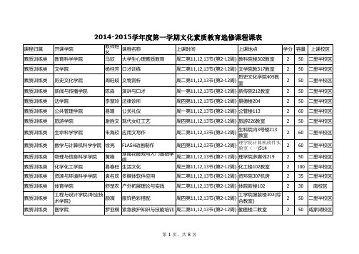 2014-2015学年度第一学期文化素质教育选修课程课表