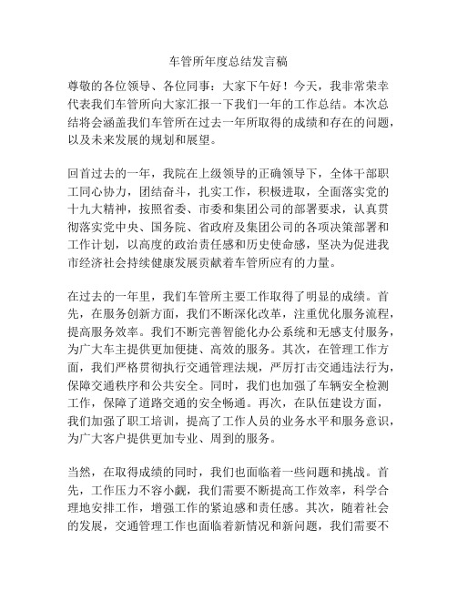 车管所年度总结发言稿