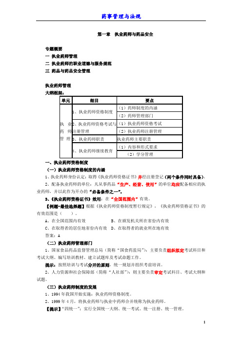 【药事管理与法规】第1章 执业药师与药品安全