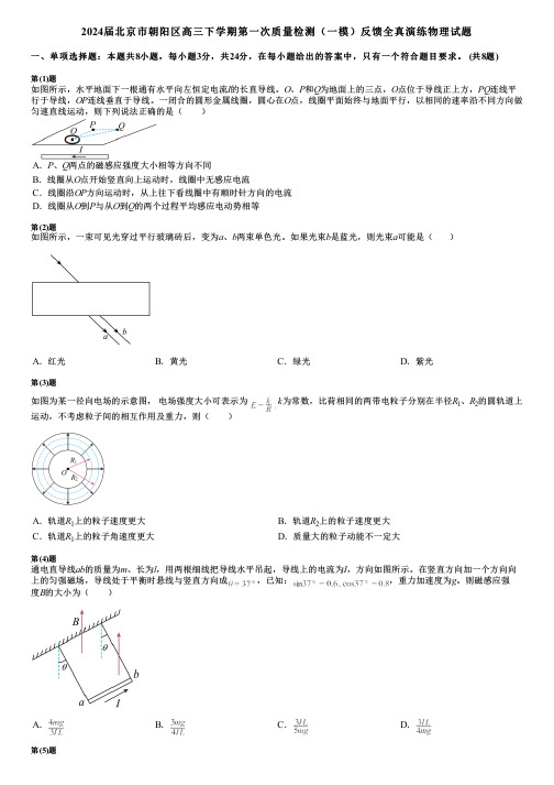 2024届北京市朝阳区高三下学期第一次质量检测(一模)反馈全真演练物理试题