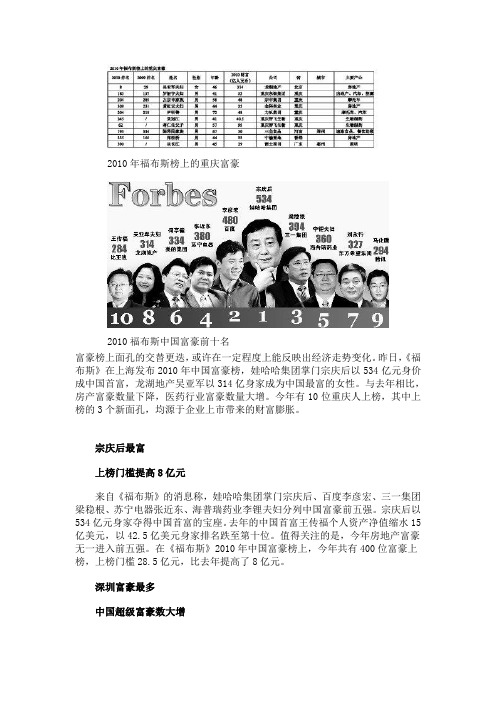 2010福布斯富豪榜出炉