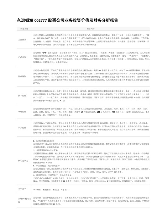 久远银海002777股票公司业务投资价值及财务分析报告