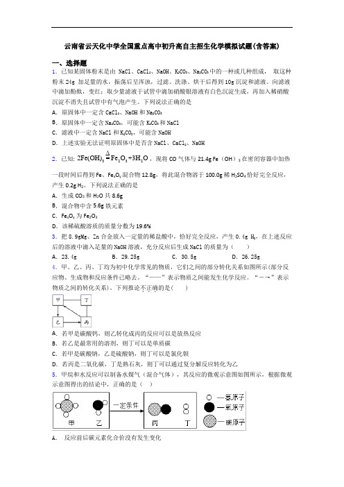 云南省云天化中学全国重点高中初升高自主招生化学模拟试题(含答案)