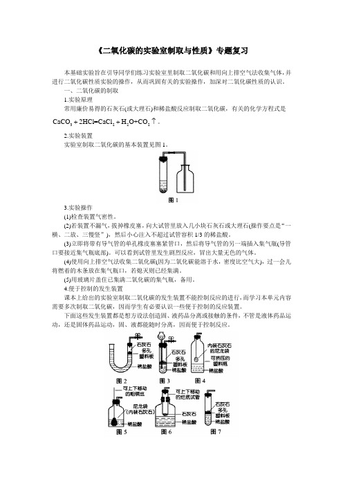 中考化学复习指导：《二氧化碳的实验室制取与性质》专题复习