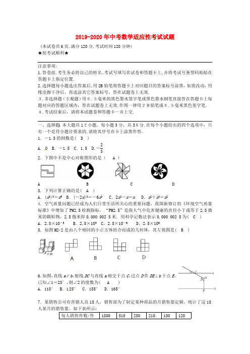 2019-2020年中考数学适应性考试试题(最新整理)