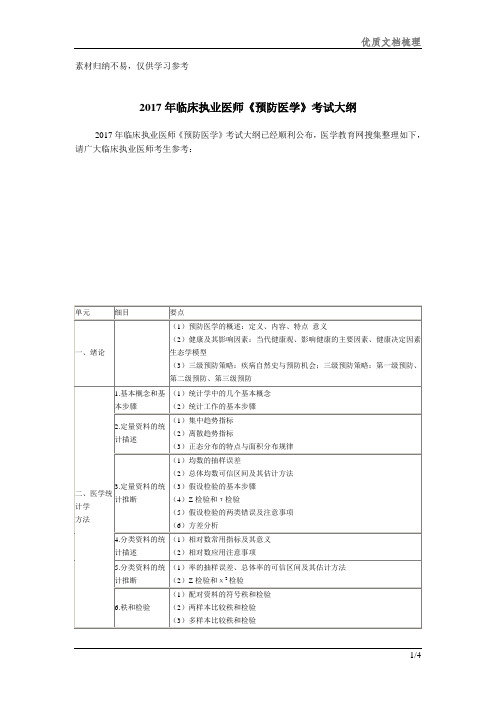 2017年临床执业医师考试大纲-《预防医学》整理