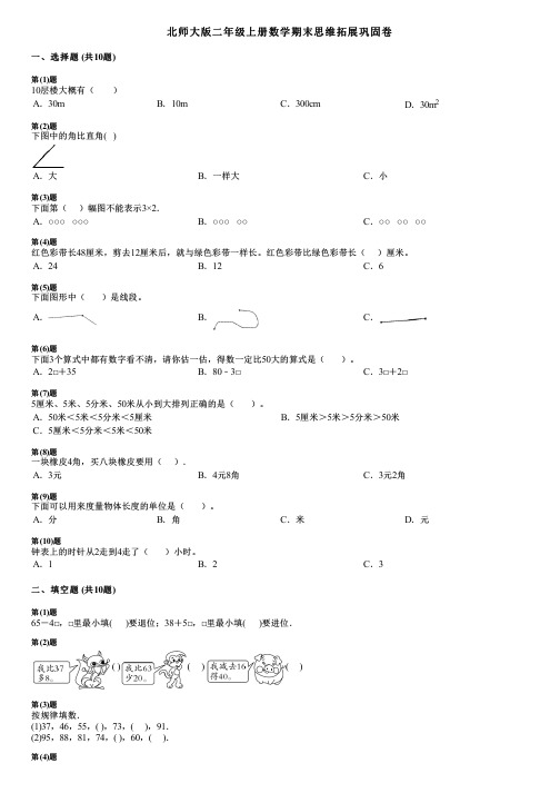 北师大版二年级上册数学期末思维拓展巩固卷