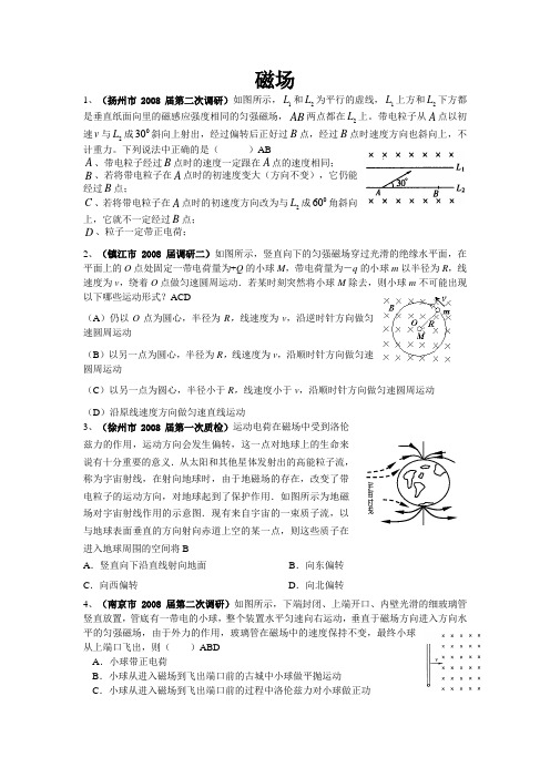 江苏省2008届高三各地模拟题按章节分类之磁场